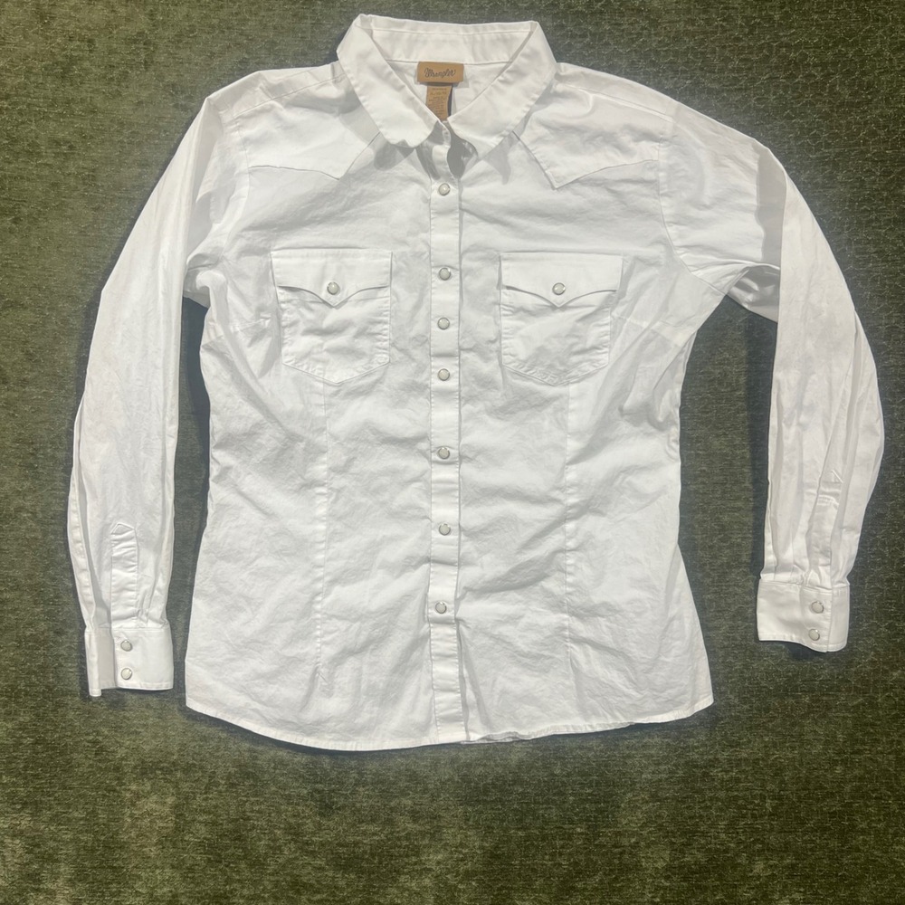 Wrangler Western Snap Shirt Womens XL White Long Sleeve Pearl Snap 10LW1001W